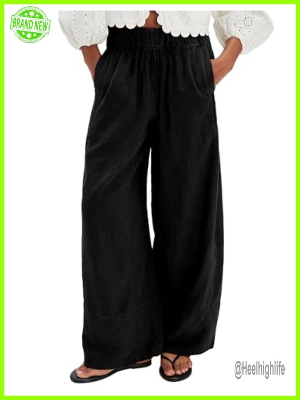 Wide Leg Linen Pants Womens Elastic Waist Palazzo Beach Vacation Trousers